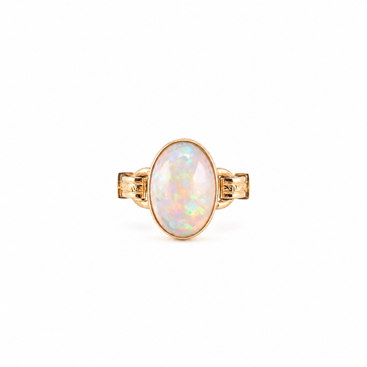 Vintage 7.4ct Opal Buckle Ring in Solid 14K Gold – Retro