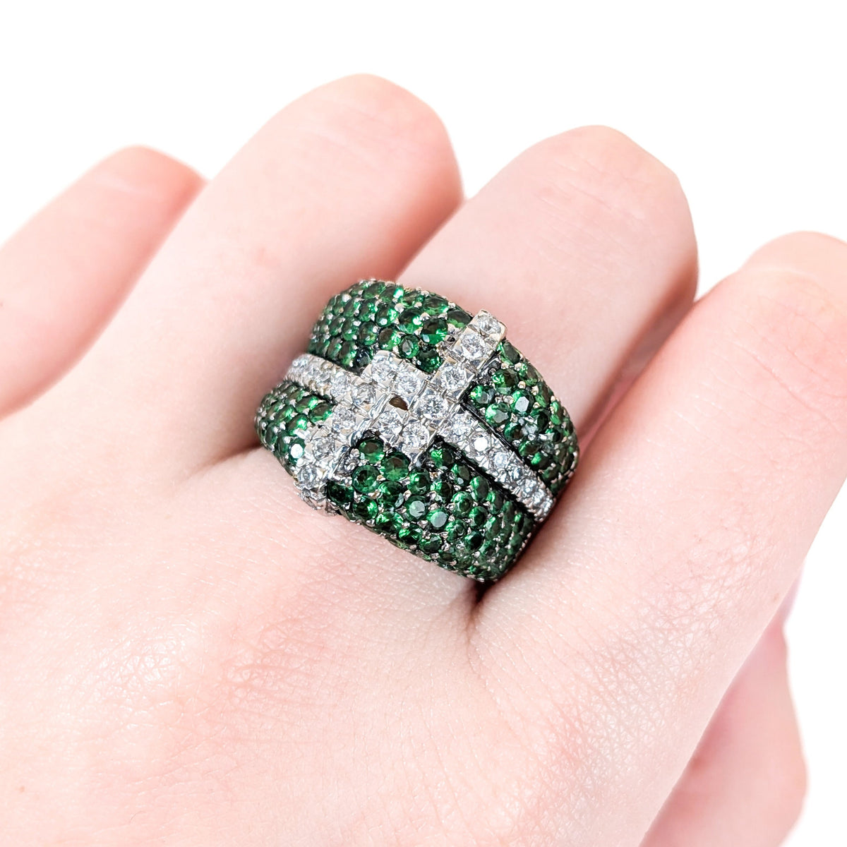 LeVian 14K White Gold Tsavorite Garnet & Diamond Wide Band Ring