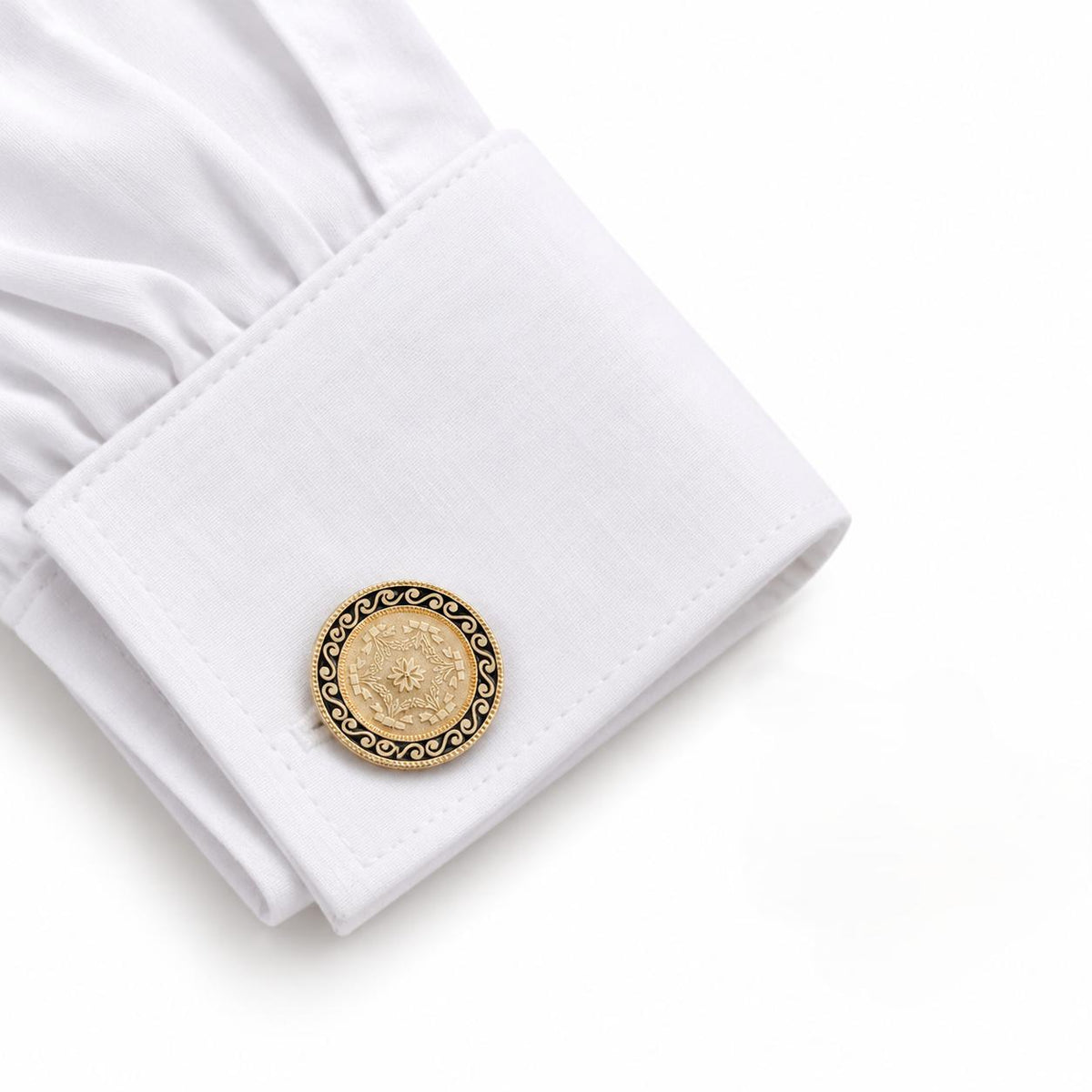 Antique Art Deco 14K Yellow Gold & Black Enamel Cufflinks