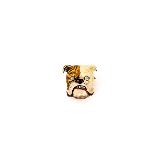 Vintage 14k Enamel Bulldog Head Pin with Diamond Eyes