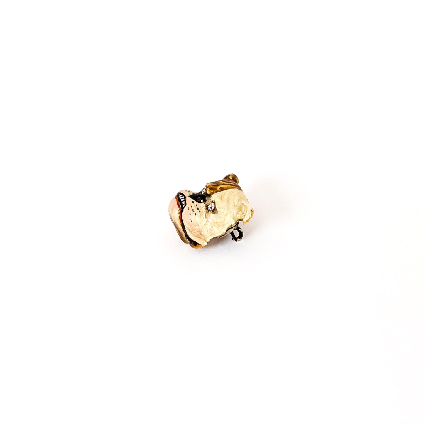 Vintage 14k Enamel Bulldog Head Pin with Diamond Eyes