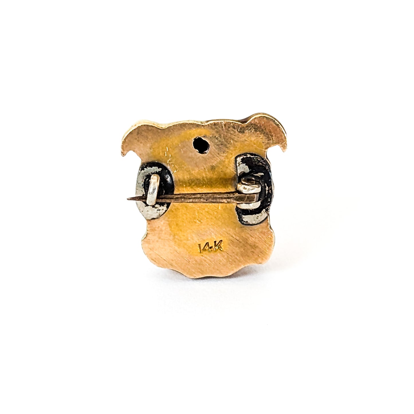 Vintage 14k Enamel Bulldog Head Pin with Diamond Eyes