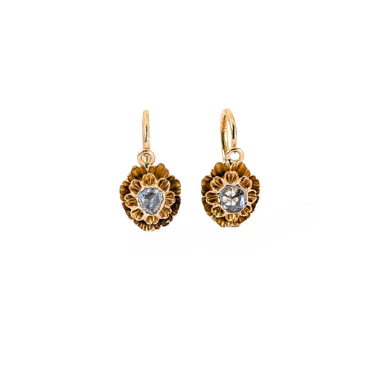 Antique Italian Crafted 18K Gold Earrings with Rose Cut Diamonds