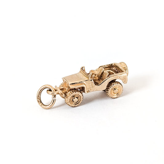 Vintage 14K Gold 1940s Military Jeep Charm with Moving Wheels