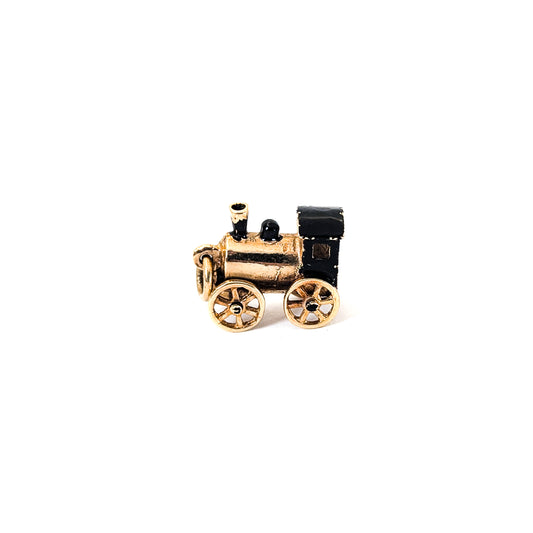 Vintage 14K Gold Steam Engine Charm with Moving Wheels