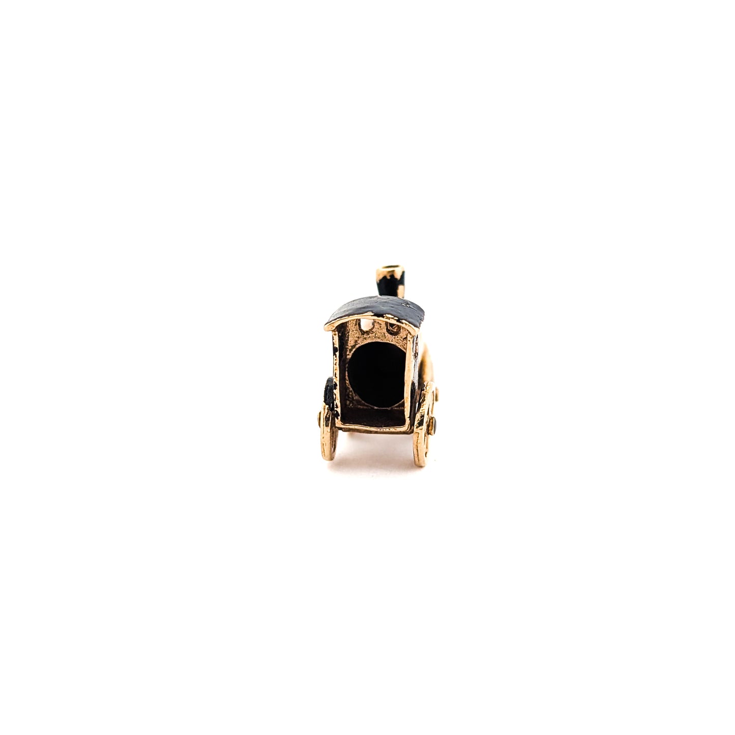 Vintage 14K Gold Steam Engine Charm with Moving Wheels