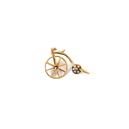 Vintage 14K Gold Penny Farthing Bicycle Charm with Moving Wheels