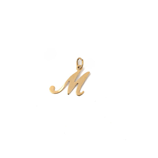 14k Gold pendant with the letter 'M' on a white background