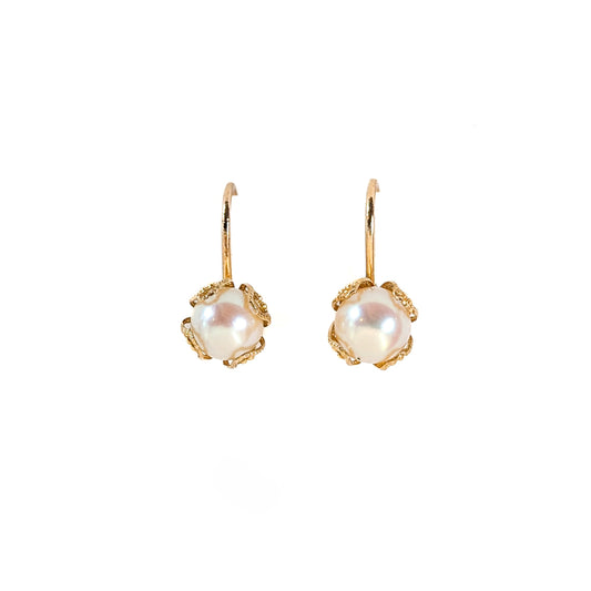 14K Yellow Gold Cultured Pearl Screw Back Earrings – Retro 1940s Jewelry