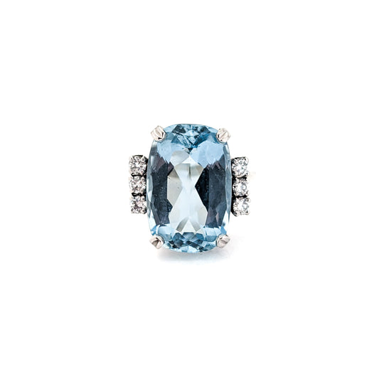 Vintage 14K White Gold 9.7ct Aquamarine & Diamond Ring