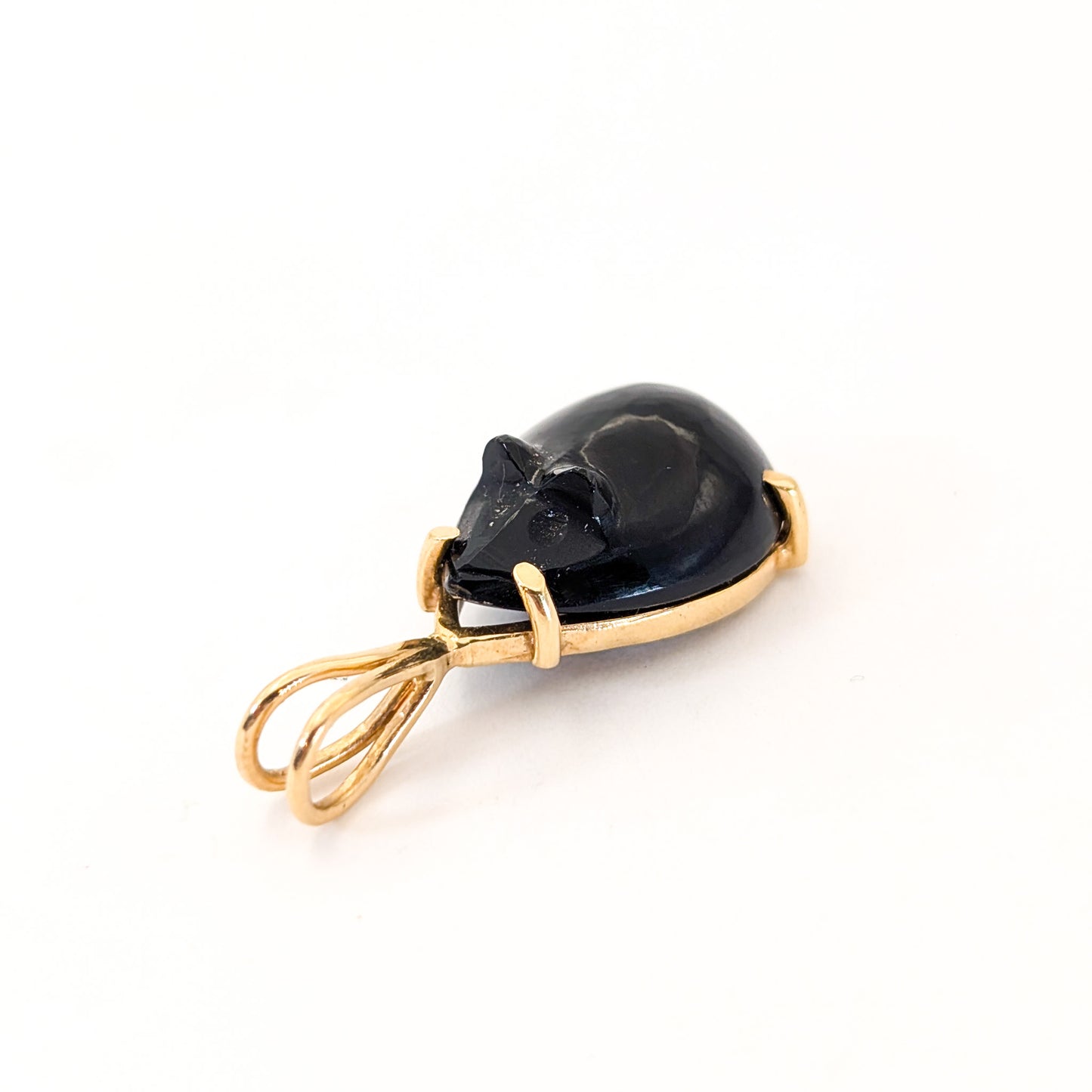 Vintage 14K Gold Carved Onyx Mouse Pendant