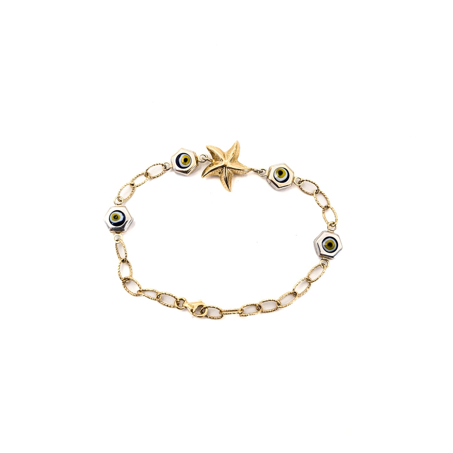 Vintage 14K Gold Starfish & Evil Eye Mermaid Bracelet