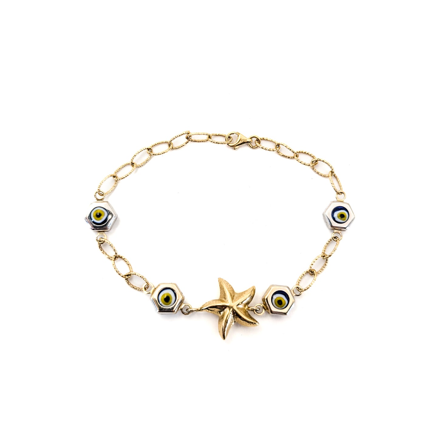 Vintage 14K Gold Starfish & Evil Eye Mermaid Bracelet