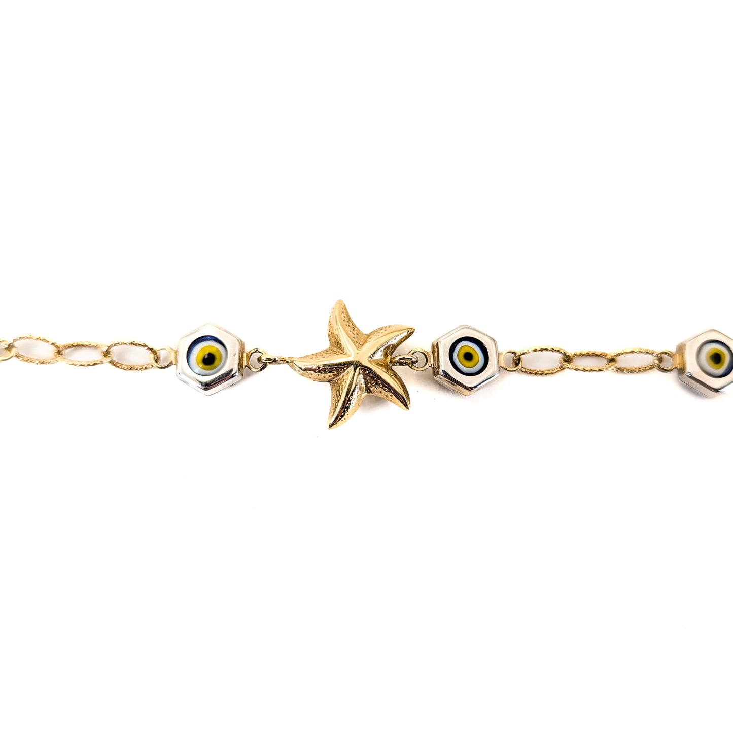 Vintage 14K Gold Starfish & Evil Eye Mermaid Bracelet
