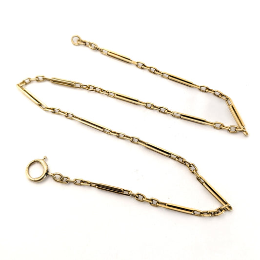 Antique 1920s Art Deco 14K Yellow Gold Bar Link Watch Chain – 13 Inches