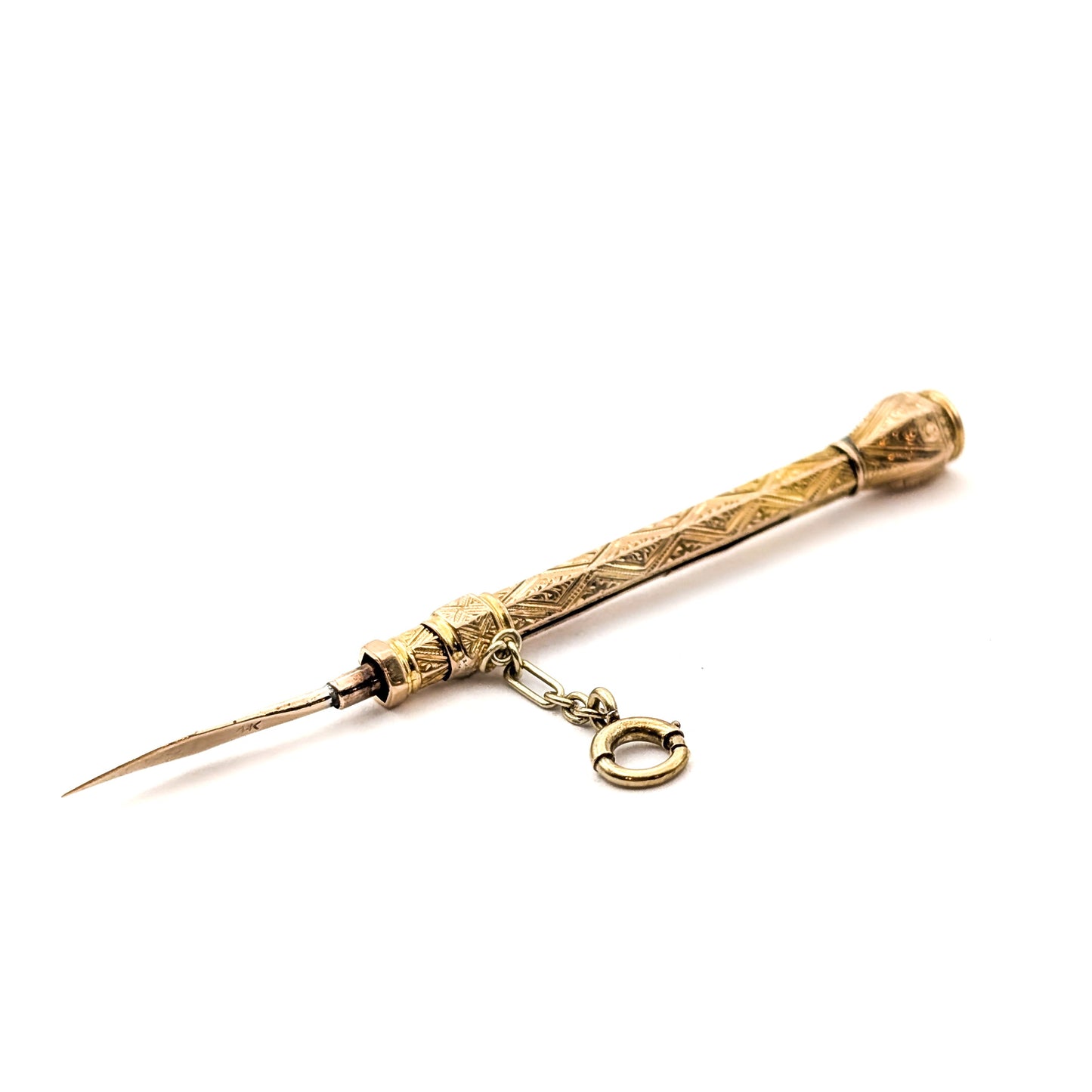Victorian 14K Gold Retractable Antique Toothpick – Ornate Engraved Mechanical Design