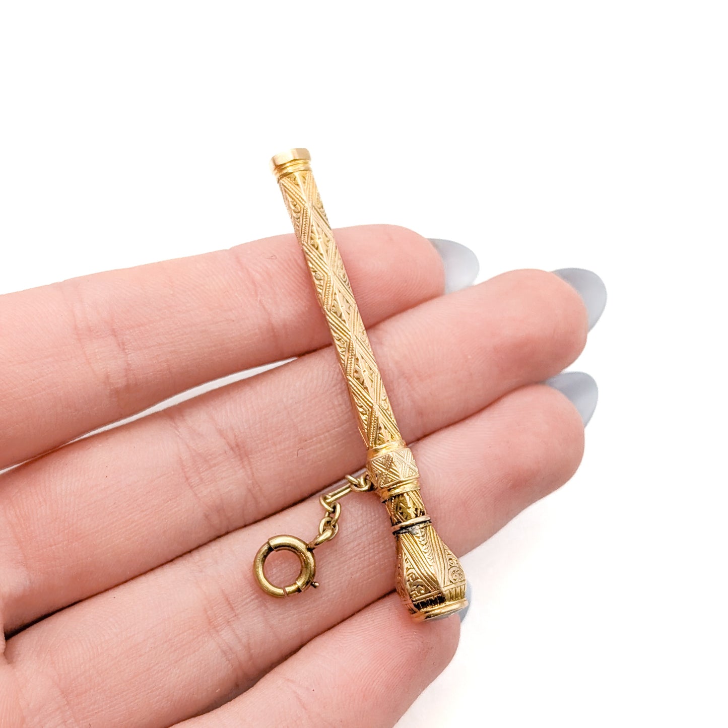 Victorian 14K Gold Retractable Antique Toothpick – Ornate Engraved Mechanical Design