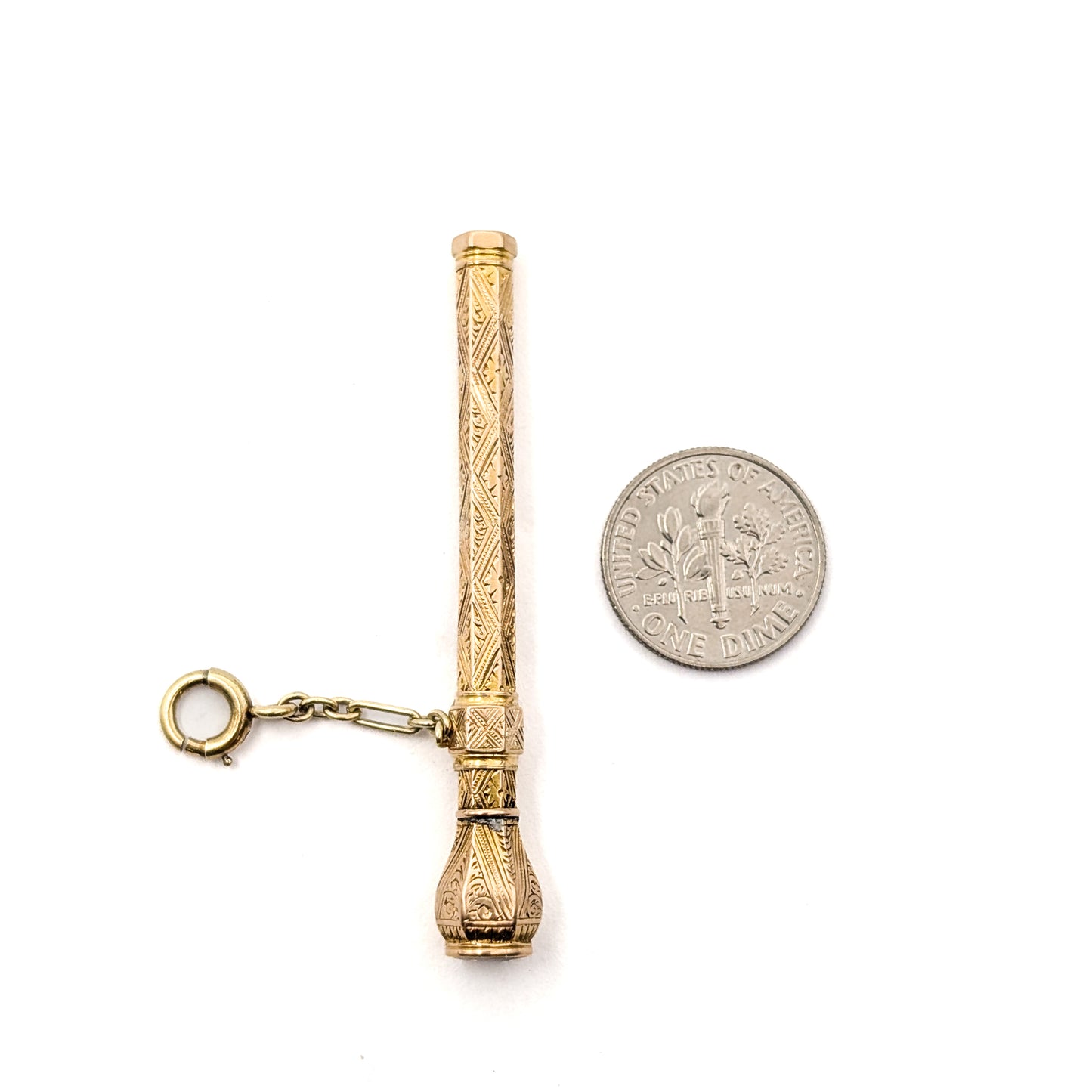 Victorian 14K Gold Retractable Antique Toothpick – Ornate Engraved Mechanical Design