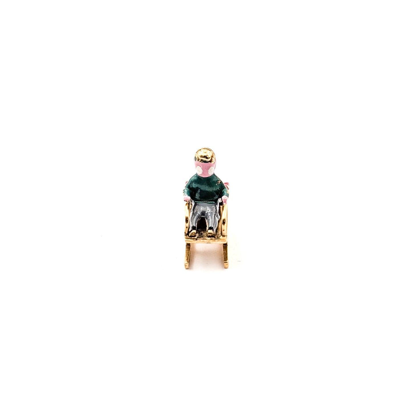 Vintage 14K Gold & Enamel Sledding Charm – Winter Holiday Scene, 14K Yellow Gold, Mid-Century