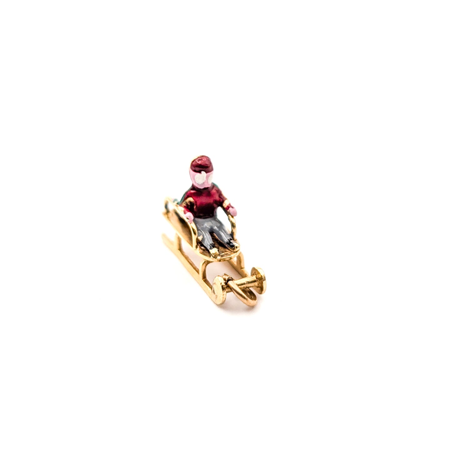 Vintage 14K Gold & Enamel Sledding Charm – Winter Holiday Scene, 14K Yellow Gold, Mid-Century