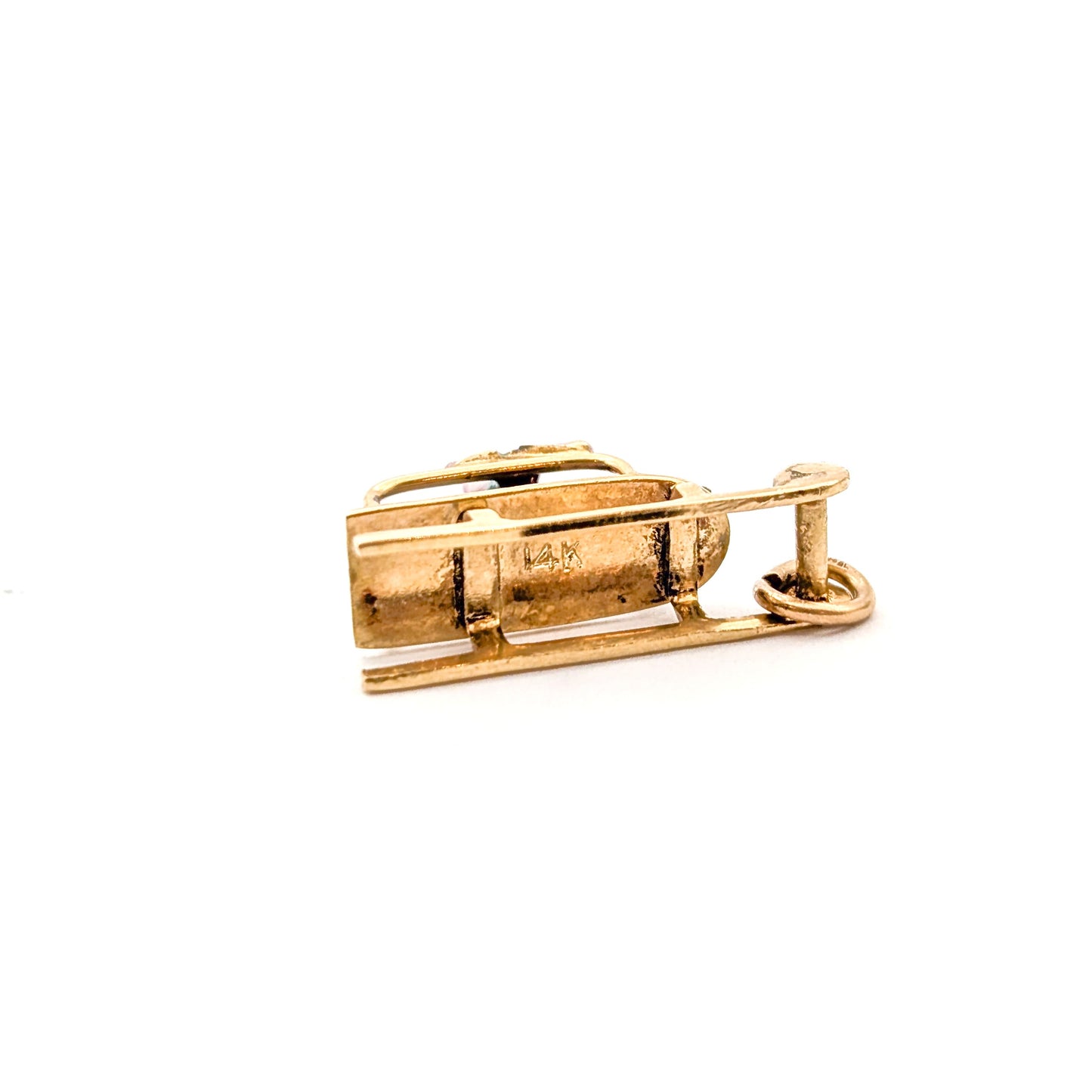 Vintage 14K Gold & Enamel Sledding Charm – Winter Holiday Scene, 14K Yellow Gold, Mid-Century