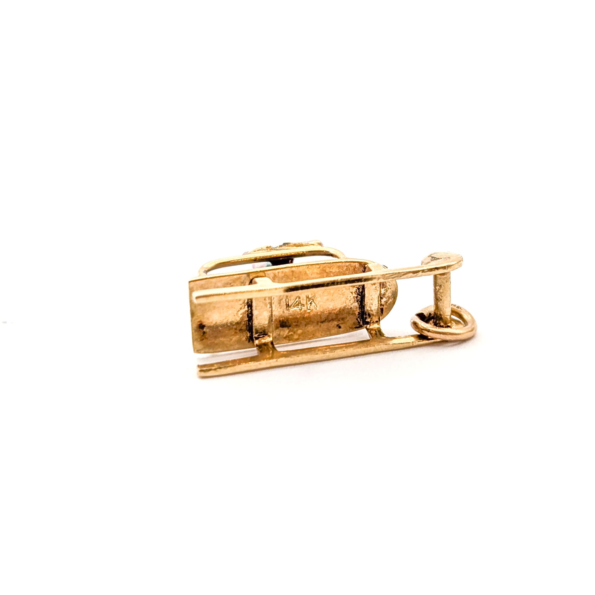Vintage 14K Gold & Enamel Sledding Charm – Winter Holiday Scene, 14K Yellow Gold, Mid-Century