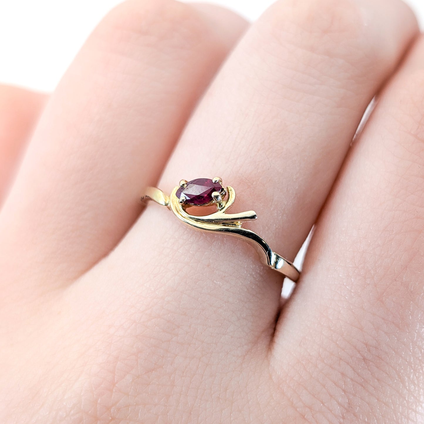 Vintage 14K Gold Delicate Marquise Ruby Ring