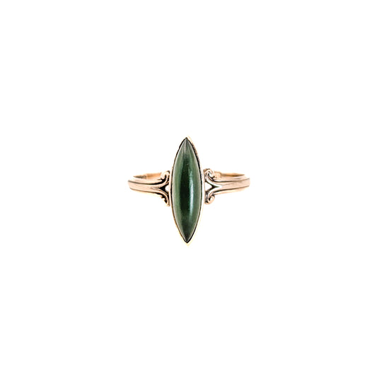 Vintage 10K Gold Marquise Nephrite Jade Ring – Elegant Green Gemstone Statement