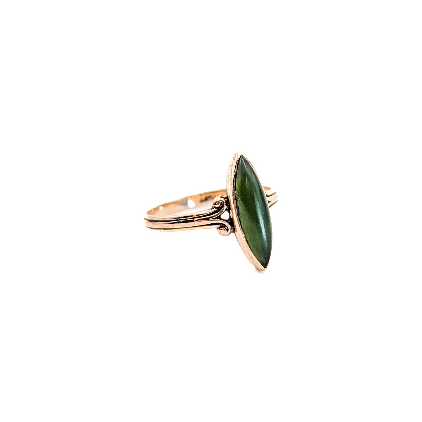 Vintage 10K Gold Marquise Nephrite Jade Ring – Elegant Green Gemstone Statement