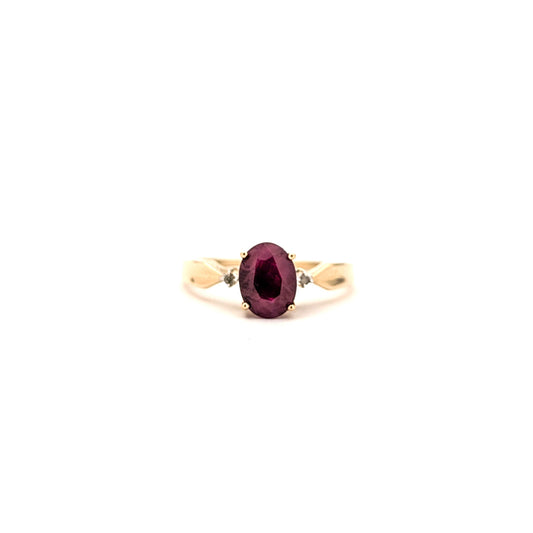 Vintage 10K Gold Ruby Ring with Diamond Accents