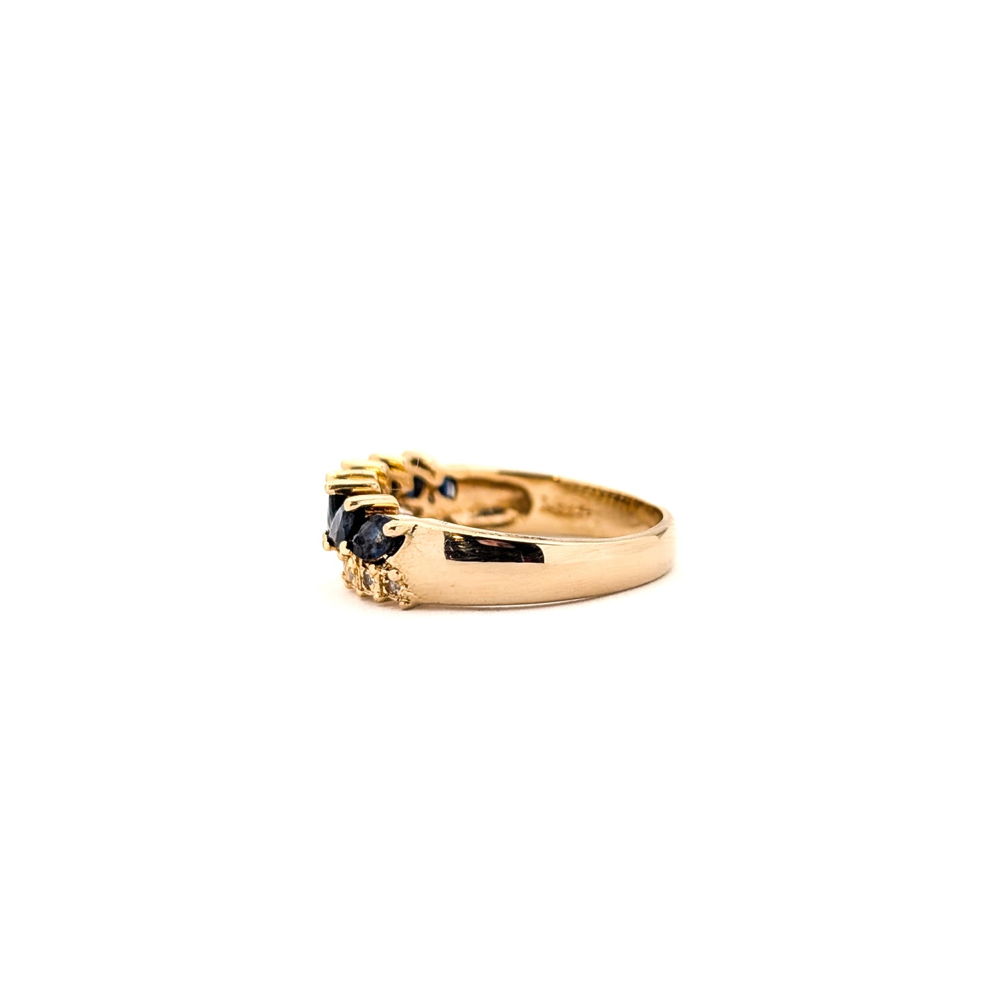 Vintage 14K Gold Marquise Blue Sapphires & Diamond Band Ring