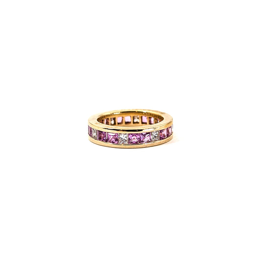 Vintage 18K Gold Eternity Band with Pink Sapphires & Diamonds