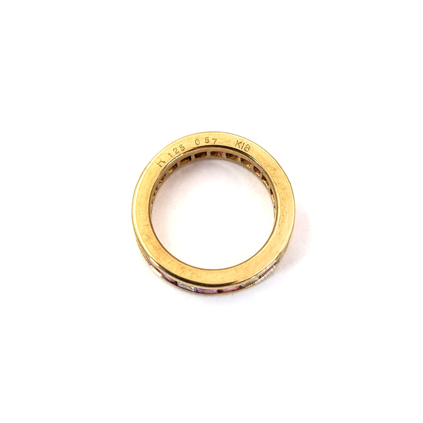 Vintage 18K Gold Eternity Band with Pink Sapphires & Diamonds
