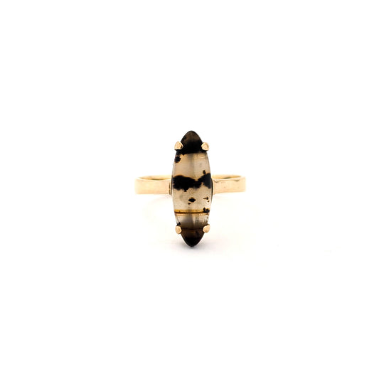 Exquisite Vintage 14K Yellow Gold Moss Agate Ring