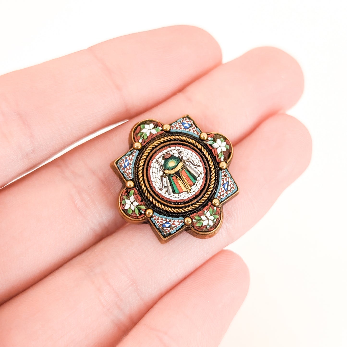 Antique 14K Gold Scarab Micro-Mosaic Brooch – Victorian Era