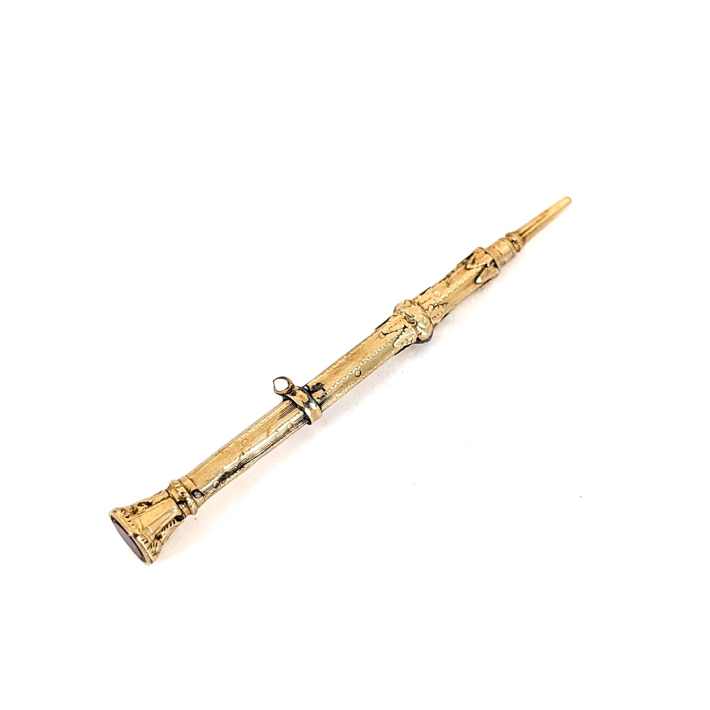 Victorian 10K Gold Telescopic Pencil With A Pink End Stone