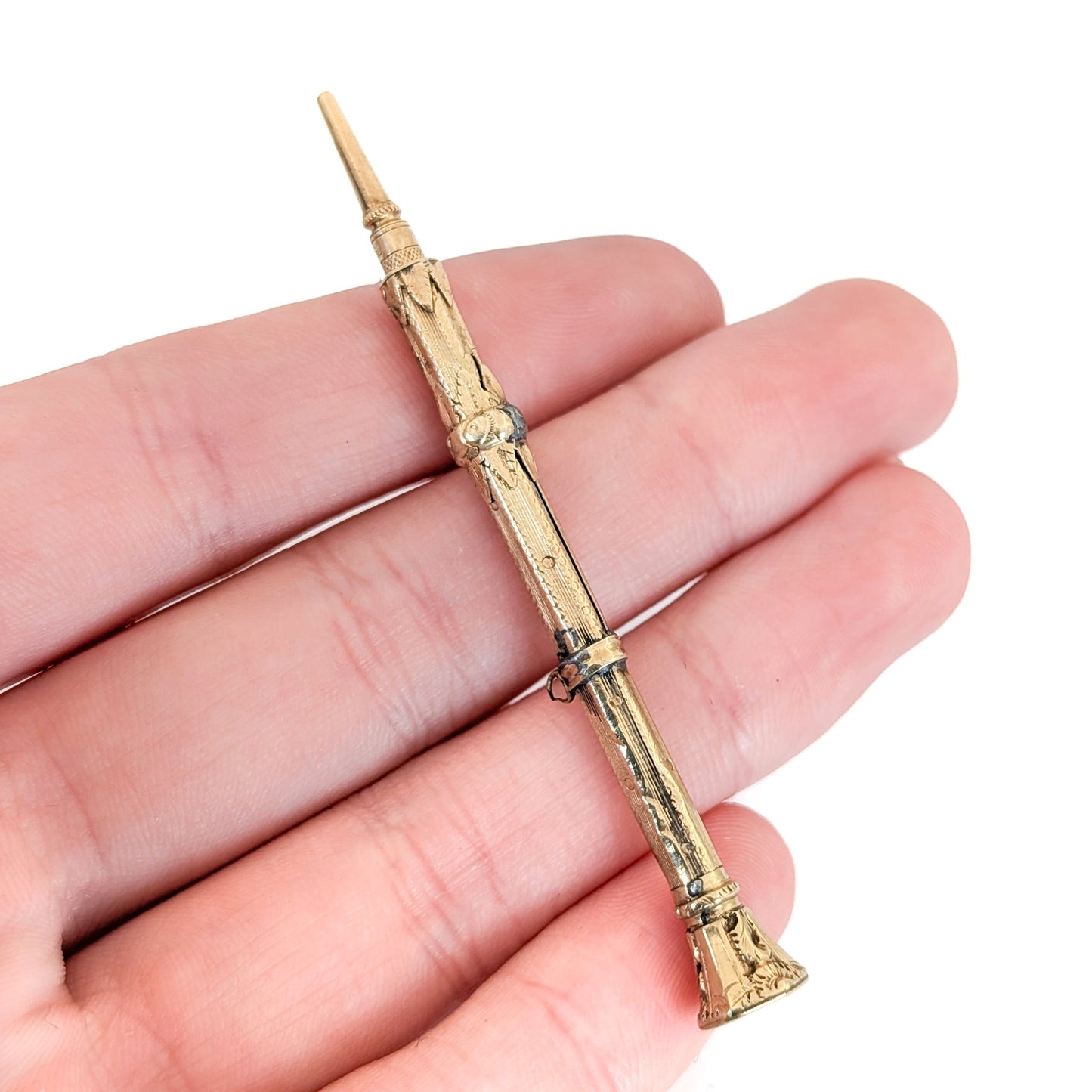 Victorian 10K Gold Telescopic Pencil With A Pink End Stone