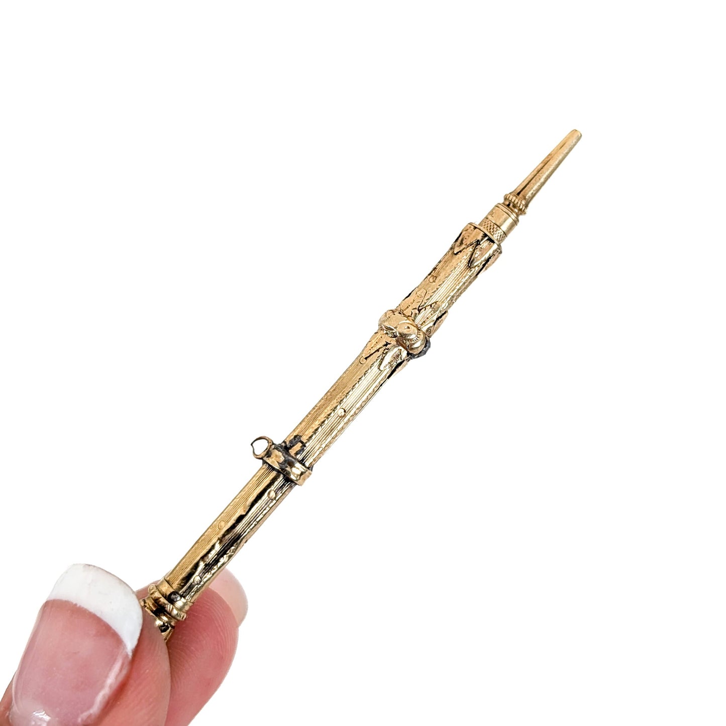 Victorian 10K Gold Telescopic Pencil With A Pink End Stone