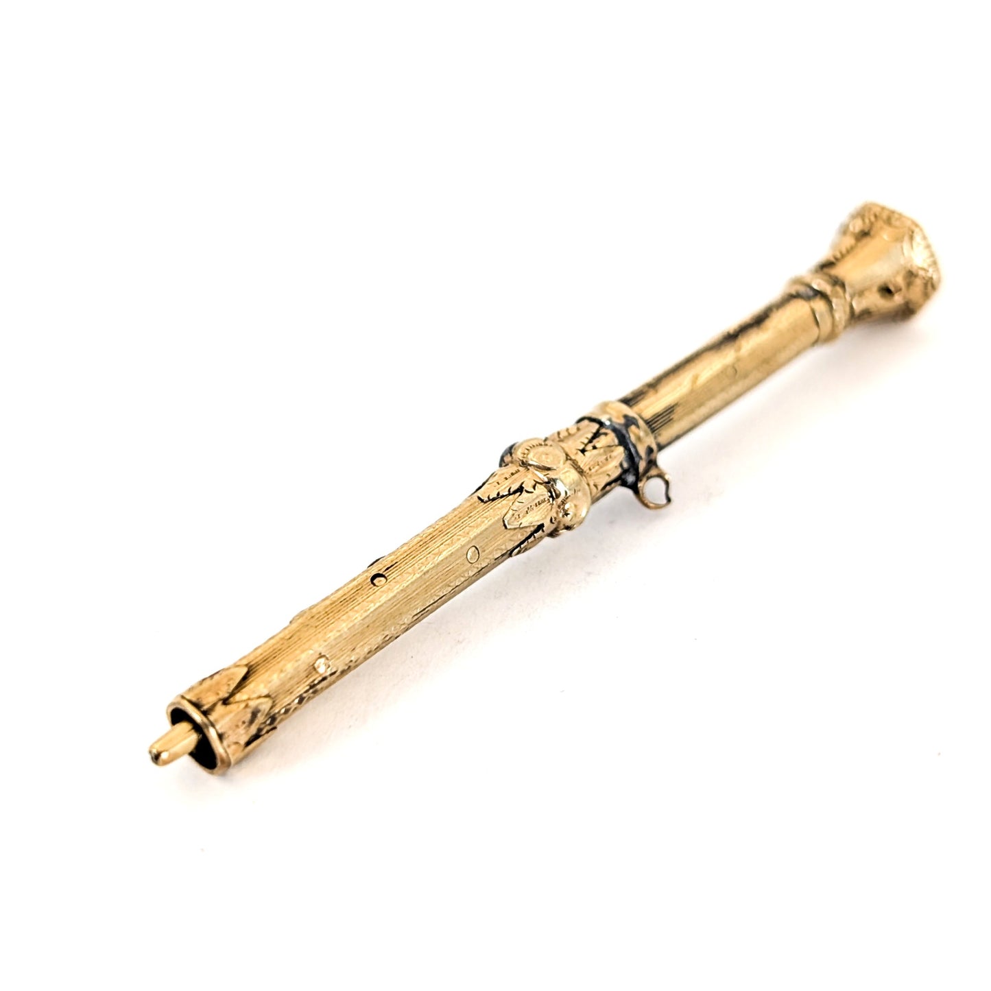 Victorian 10K Gold Telescopic Pencil With A Pink End Stone