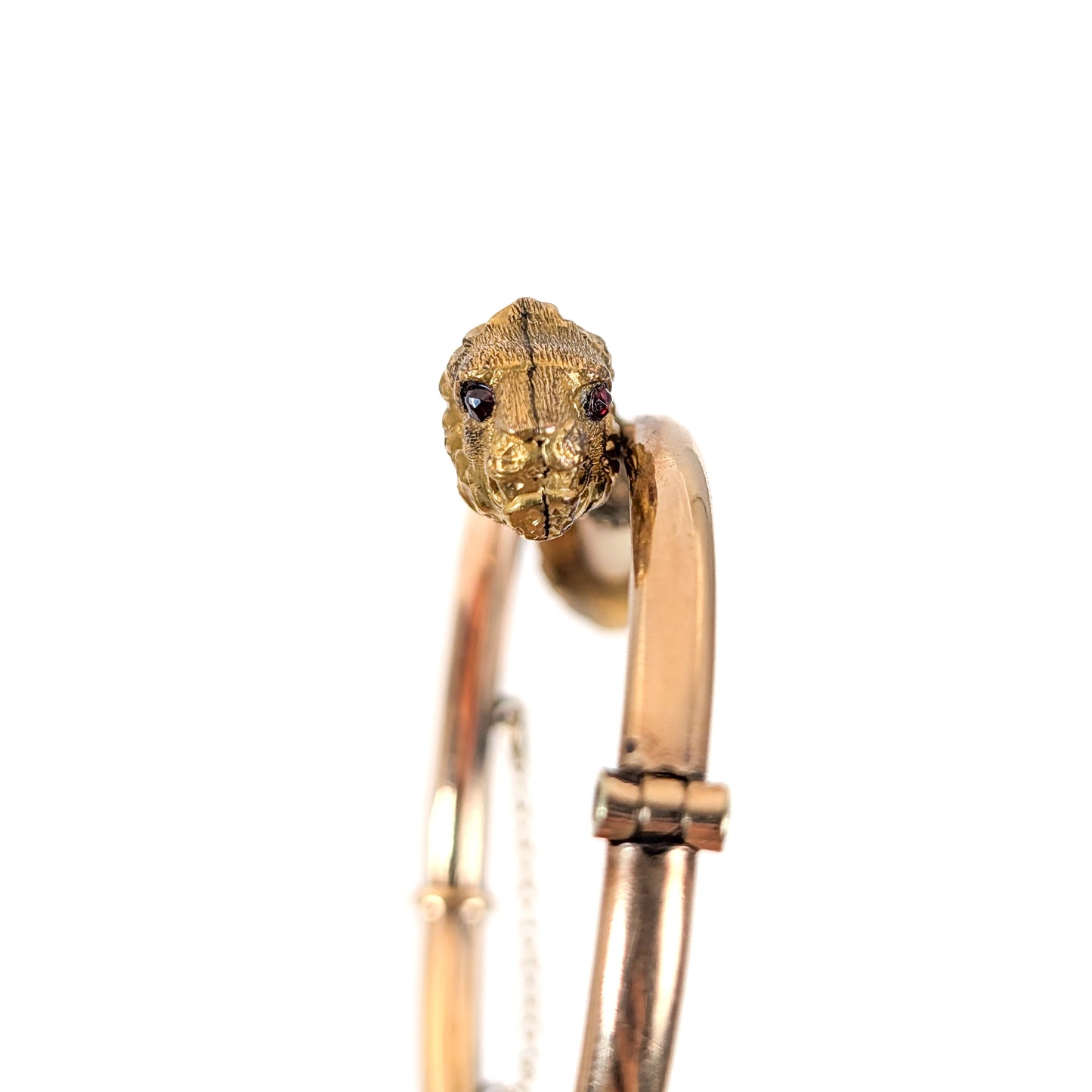 Victorian 14k Gold-Filled Lions Head Wedding Bracelets with Garnet and Ruby Accents – Pair