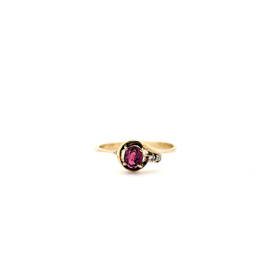 Vintage 14K Yellow Gold Ruby Ring with Diamond Accents - Exquisite Mid-Century Charm