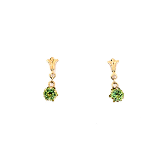 Vintage 14K Gold Uranium Glass Drop Earrings