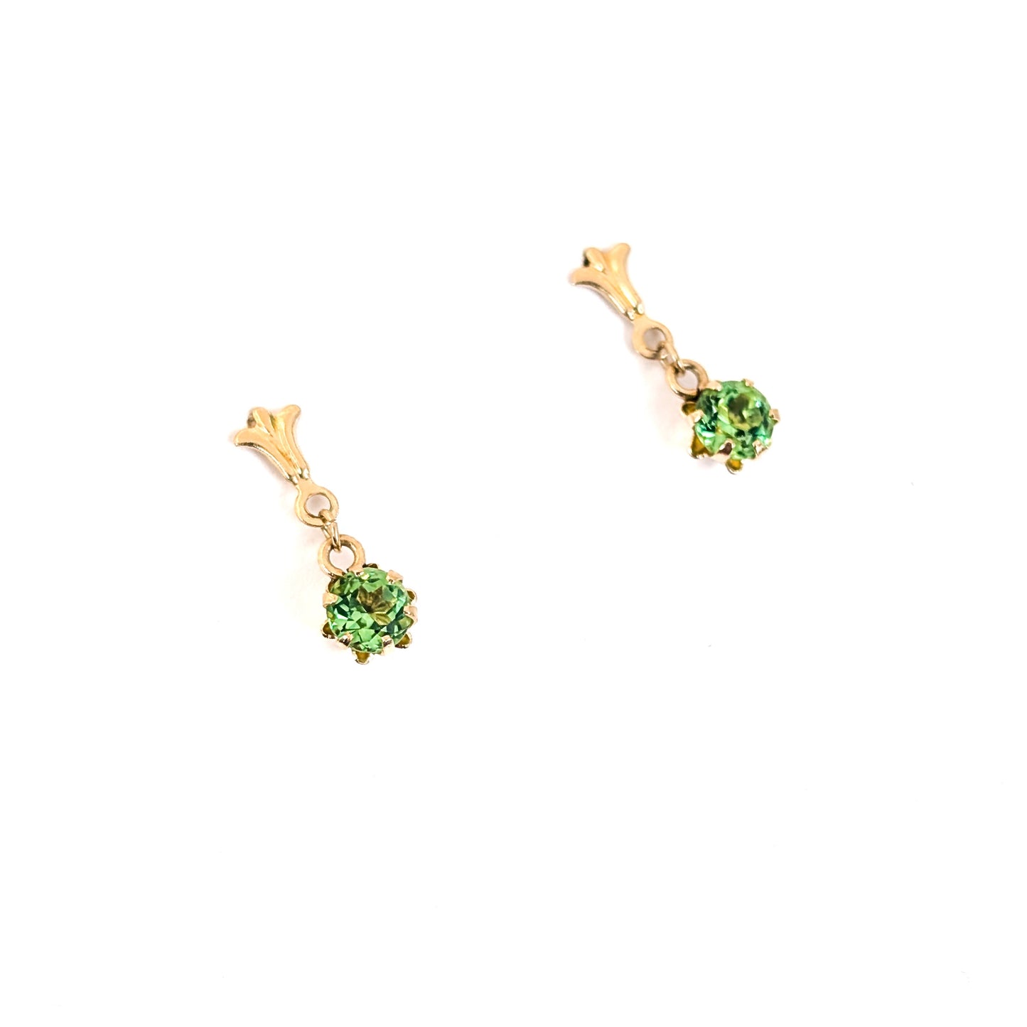 Vintage 14K Gold Uranium Glass Drop Earrings