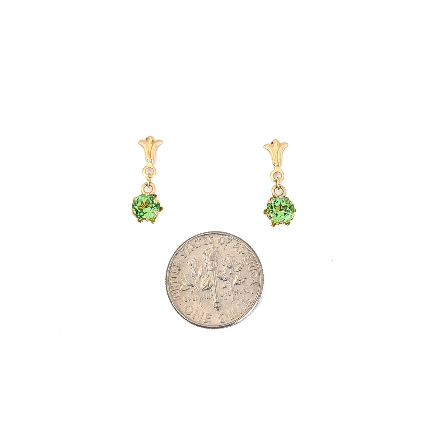 Vintage 14K Gold Uranium Glass Drop Earrings