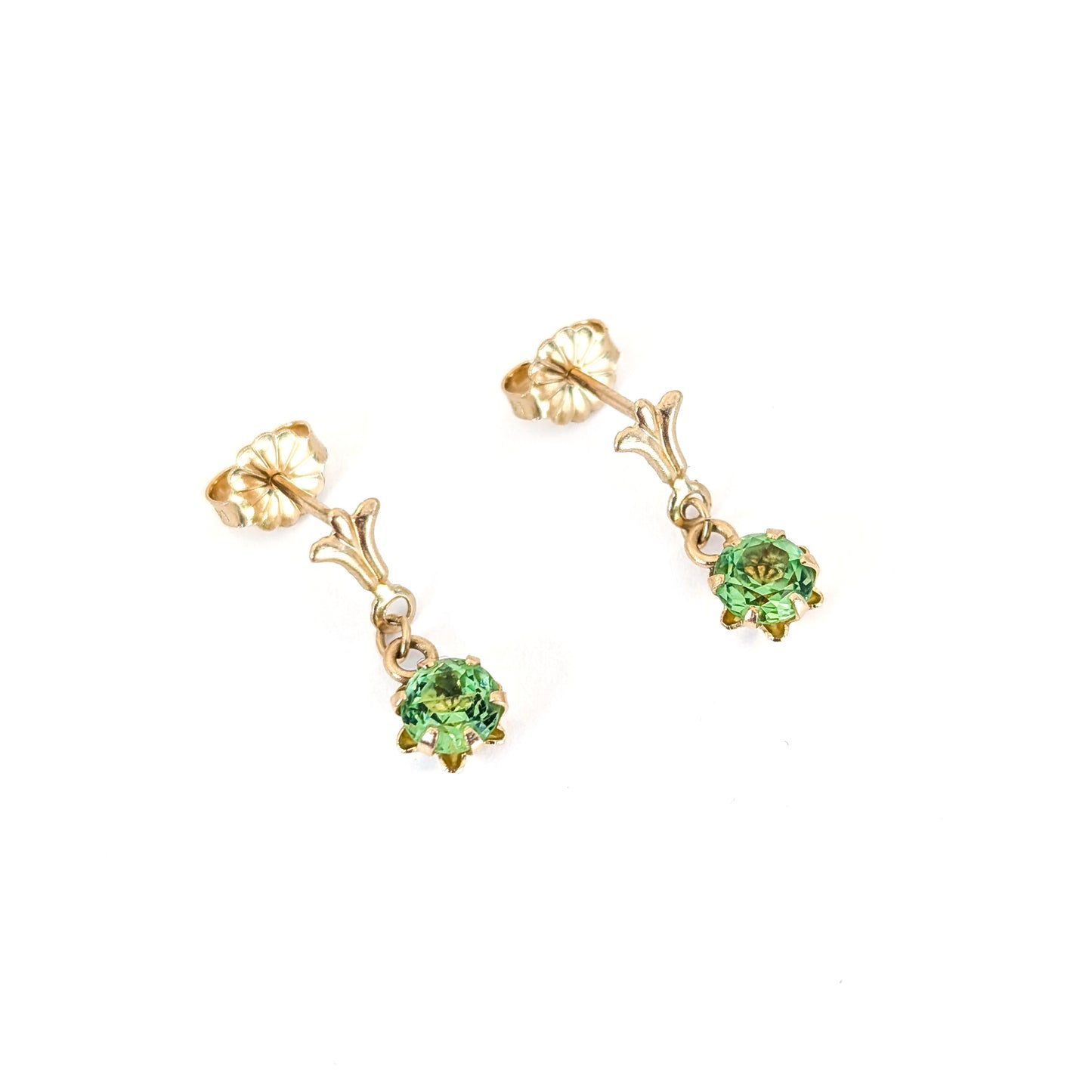 Vintage 14K Gold Uranium Glass Drop Earrings