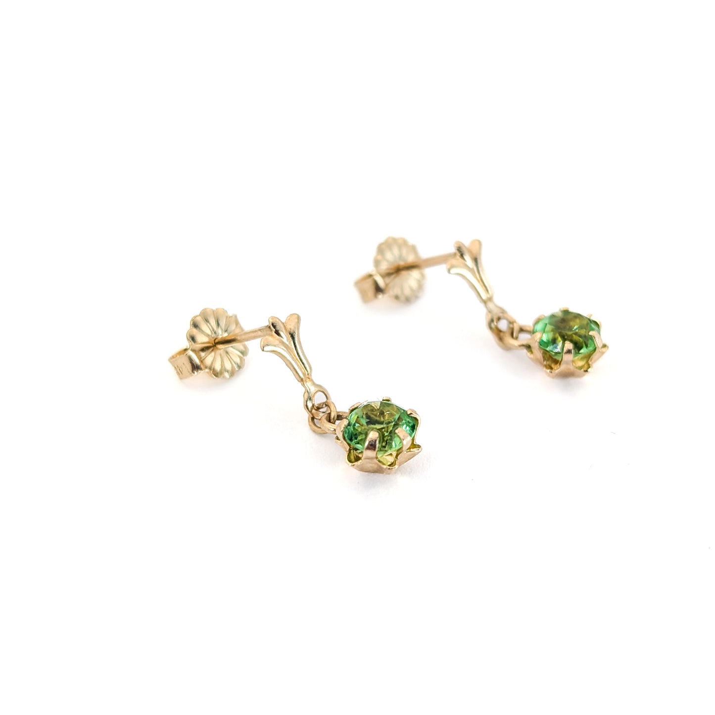 Vintage 14K Gold Uranium Glass Drop Earrings