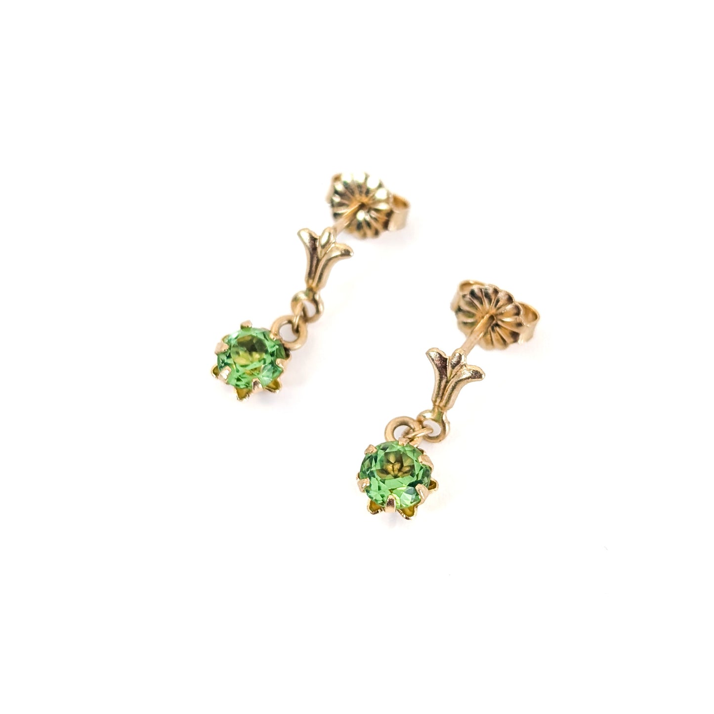 Vintage 14K Gold Uranium Glass Drop Earrings