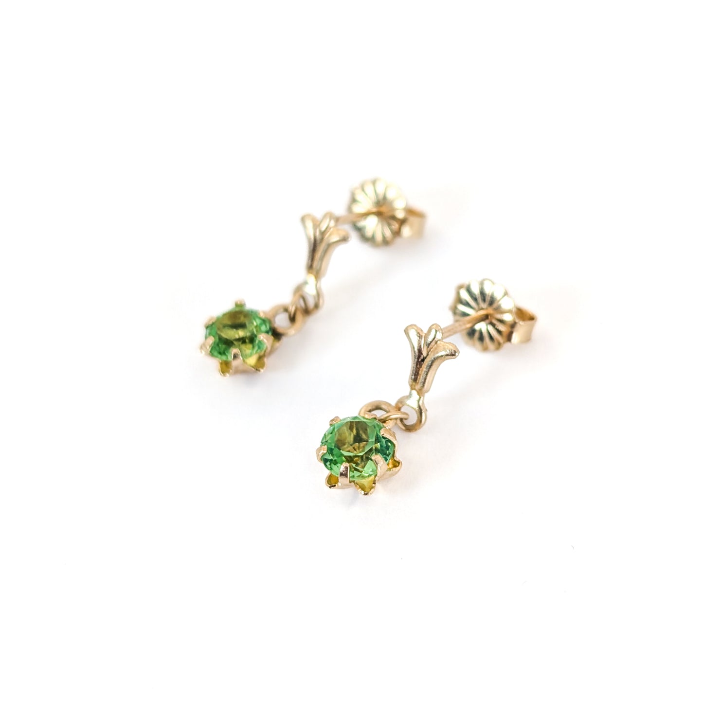 Vintage 14K Gold Uranium Glass Drop Earrings