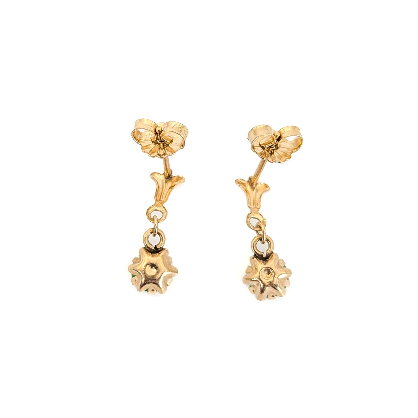 Vintage 14K Gold Uranium Glass Drop Earrings