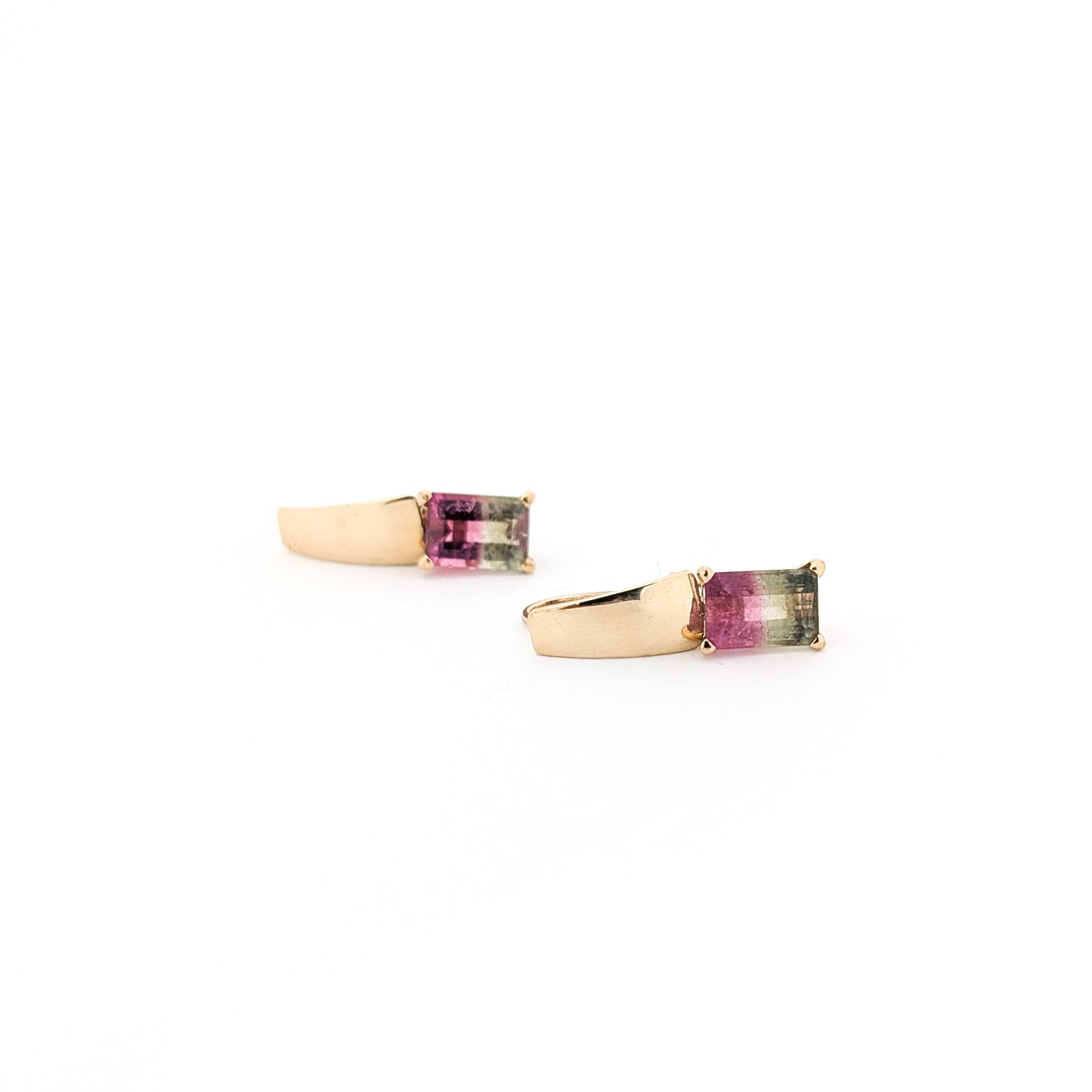 Vintage 14K Gold Watermelon Tourmaline Drop Earrings